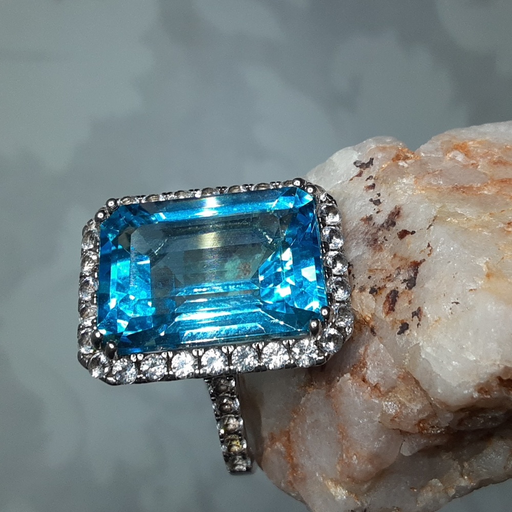 925 Genuine Sky Blue and White Topaz, Beauty and the Beast.
